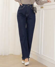 Joint space（ジョイントスペース）の「ウエスト調整 パール デコレーション デニム パンツ le reve vaniller（デニムパンツ）」