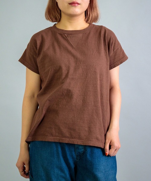 OMNIGOD（オムニゴッド）の「[OMNIGOD womens / オムニゴッド] 天竺 フレンチスリーブマニッシュTシャツ（Tシャツ/カットソー・レディース・グレー/ブラウン/ネイビー/ホワイト・FREE）」の3枚目の写真