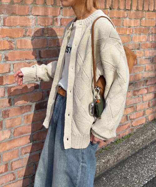 CIAOPANIC TYPY（チャオパニックティピー）の「【UNISEX】ダイヤメッシュクルーネックカーディガン（カーディガン/ボレロ・レディース・チャコールグレー/グリーン/ベージュ・LARGE/MEDIUM）」の6枚目の写真