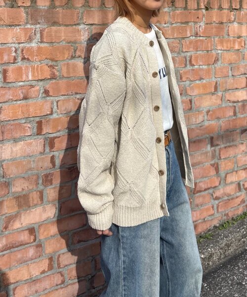 CIAOPANIC TYPY（チャオパニックティピー）の「【UNISEX】ダイヤメッシュクルーネックカーディガン（カーディガン/ボレロ・レディース・チャコールグレー/グリーン/ベージュ・LARGE/MEDIUM）」の7枚目の写真