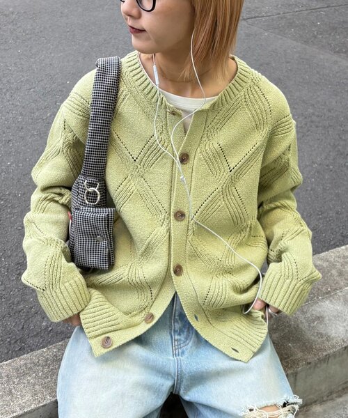 CIAOPANIC TYPY（チャオパニックティピー）の「【UNISEX】ダイヤメッシュクルーネックカーディガン（カーディガン/ボレロ・レディース・チャコールグレー/グリーン/ベージュ・LARGE/MEDIUM）」の12枚目の写真