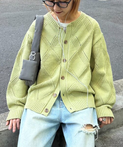 CIAOPANIC TYPY（チャオパニックティピー）の「【UNISEX】ダイヤメッシュクルーネックカーディガン（カーディガン/ボレロ・レディース・チャコールグレー/グリーン/ベージュ・LARGE/MEDIUM）」の13枚目の写真