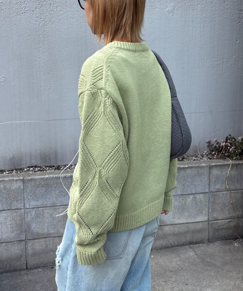 CIAOPANIC TYPY（チャオパニックティピー）の「【UNISEX】ダイヤメッシュクルーネックカーディガン（カーディガン/ボレロ・レディース・チャコールグレー/グリーン/ベージュ・LARGE/MEDIUM）」の14枚目の写真