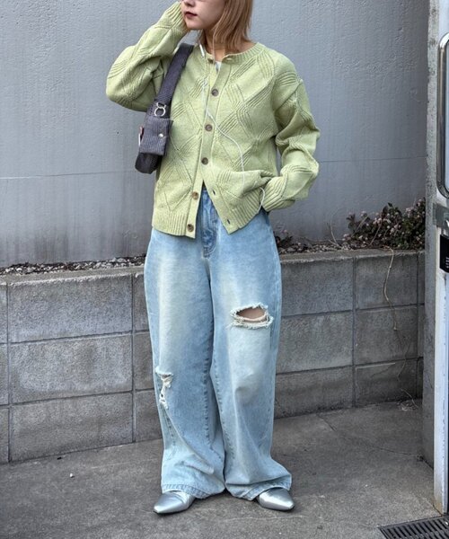 CIAOPANIC TYPY（チャオパニックティピー）の「【UNISEX】ダイヤメッシュクルーネックカーディガン（カーディガン/ボレロ・レディース・チャコールグレー/グリーン/ベージュ・LARGE/MEDIUM）」の17枚目の写真