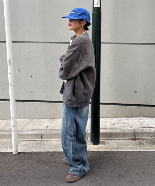 CIAOPANIC TYPY（チャオパニックティピー）の「【UNISEX】ダイヤメッシュクルーネックカーディガン（カーディガン/ボレロ・レディース・チャコールグレー/グリーン/ベージュ・LARGE/MEDIUM）」の22枚目の写真