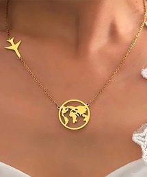 VIBGYOR | 地球&飛行機ゴールドネックレス/ユニセックス(SK)(ネックレス)