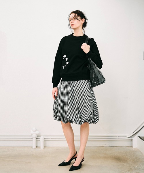 NOISE MAKER（ノイズメーカー）の「ミディ丈チェックバルーンスカート【MADE IN JAPAN】（スカート・レディース・ブラック系1/ブラック系2・36/38）」の2枚目の写真