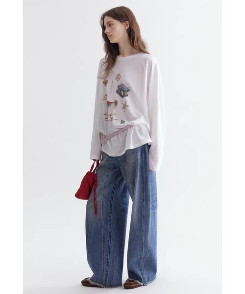 Fano Studios（ファノ ストゥディオズ）の「木馬モチーフ ラグランスリーブ ロングスリーブTシャツ FC26S037【Fano Studios】【2026SS】（Tシャツ/カットソー・レディース・ホワイト・L/M/S）」の7枚目の写真