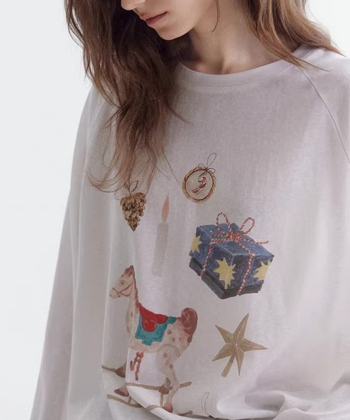 Fano Studios（ファノ ストゥディオズ）の「木馬モチーフ ラグランスリーブ ロングスリーブTシャツ FC26S037【Fano Studios】【2026SS】（Tシャツ/カットソー・レディース・ホワイト・L/M/S）」の13枚目の写真