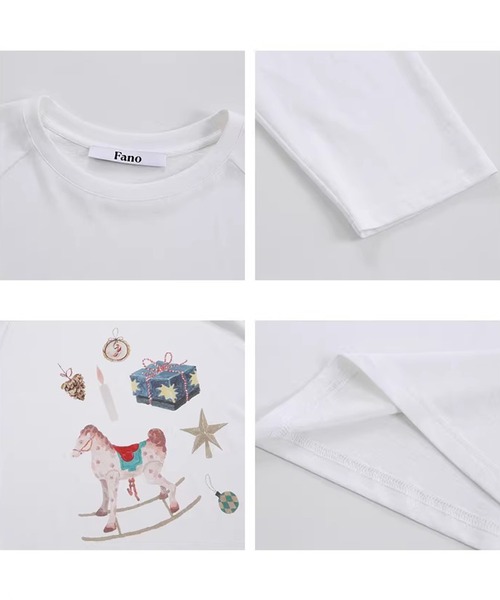 Fano Studios（ファノ ストゥディオズ）の「木馬モチーフ ラグランスリーブ ロングスリーブTシャツ FC26S037【Fano Studios】【2026SS】（Tシャツ/カットソー・レディース・ホワイト・L/M/S）」の4枚目の写真