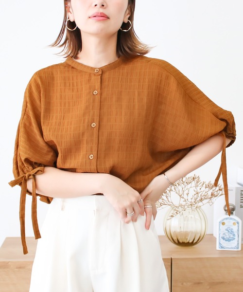 Social GIRL(ソーシャルガール)の「《Social GIRL》袖リボンバンドカラーシャツブラウス(シャツ/ブラウス・レディース・オフホワイト/ブラック/パープル・M/S)」の5枚目の写真