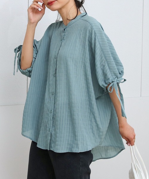 Social GIRL(ソーシャルガール)の「《Social GIRL》袖リボンバンドカラーシャツブラウス(シャツ/ブラウス・レディース・オフホワイト/ブラック/パープル・M/S)」の6枚目の写真
