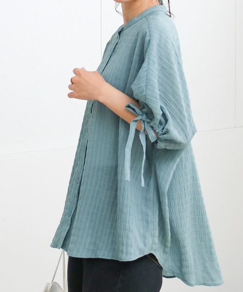 Social GIRL(ソーシャルガール)の「《Social GIRL》袖リボンバンドカラーシャツブラウス(シャツ/ブラウス・レディース・オフホワイト/ブラック/パープル・M/S)」の7枚目の写真