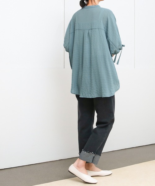 Social GIRL(ソーシャルガール)の「《Social GIRL》袖リボンバンドカラーシャツブラウス(シャツ/ブラウス・レディース・オフホワイト/ブラック/パープル・M/S)」の8枚目の写真