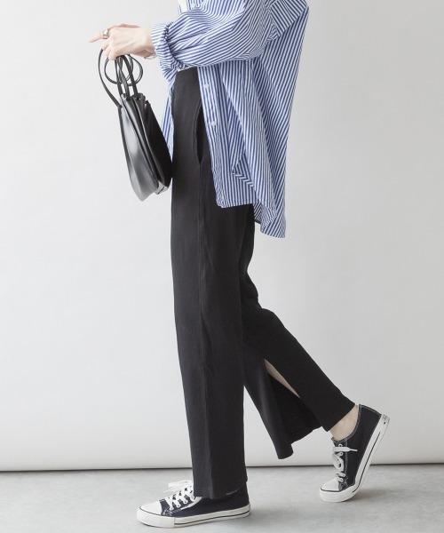 aity（アイティ）の「M-4L スリット入りリブパンツ（その他パンツ・レディース・ブラック/キャメル/グレイッシュベージュ・4L/3L/LL/L/M）」の19枚目の写真