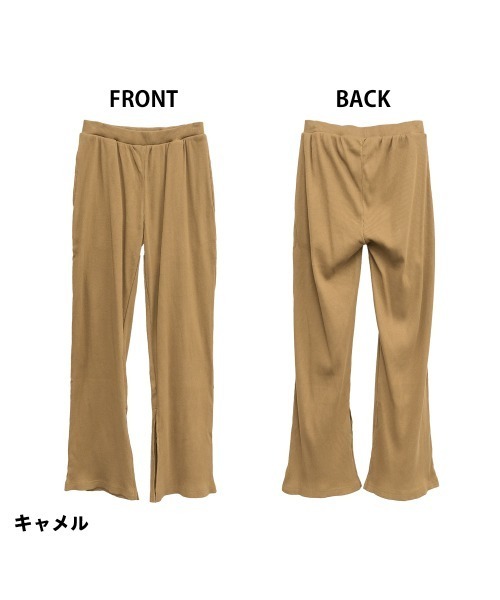 aity（アイティ）の「M-4L スリット入りリブパンツ（その他パンツ・レディース・ブラック/キャメル/グレイッシュベージュ・4L/3L/LL/L/M）」の11枚目の写真