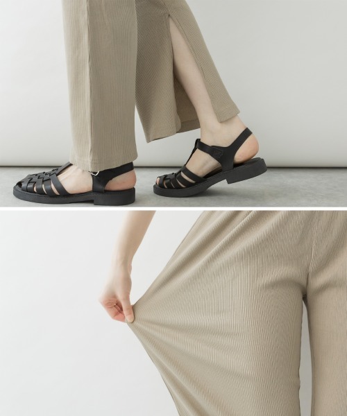 aity（アイティ）の「M-4L スリット入りリブパンツ（その他パンツ・レディース・ブラック/キャメル/グレイッシュベージュ・4L/3L/LL/L/M）」の7枚目の写真