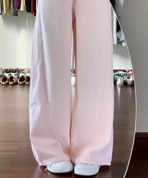 CELENA BEATS（セレナビーツ）の「ハイウエストカラーワイドデニムパンツ（デニムパンツ・レディース・ピンク/ホワイト・L/M/S）」の5枚目の写真