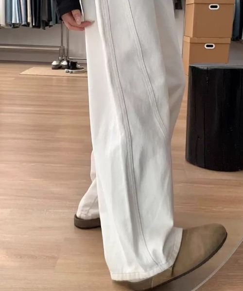 CELENA BEATS（セレナビーツ）の「ハイウエストカラーワイドデニムパンツ（デニムパンツ・レディース・ピンク/ホワイト・L/M/S）」の6枚目の写真