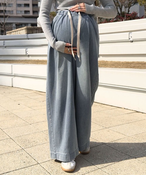 KOBE LETTUCE(コウベレタス)の「イージーワイドデニムパンツ(マタニティウェア/グッズ・レディース・ブラック/ブルー/インディゴブルー/ライトブルー・M/TM/PM)」の3枚目の写真