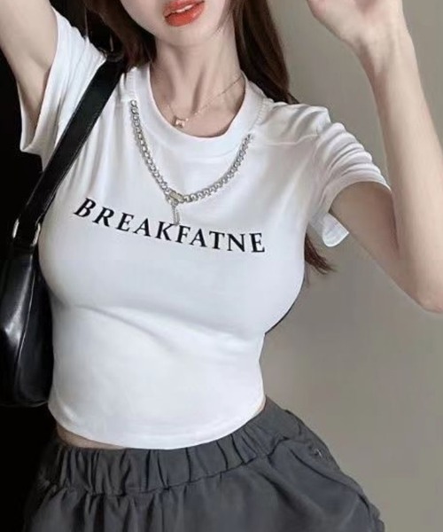 NANEA(ナネア)の「ネックレスセットロゴプリントクロップドTシャツ(Tシャツ/カットソー・レディース・ホワイト/ブラック/グレー・SMALL)」の12枚目の写真