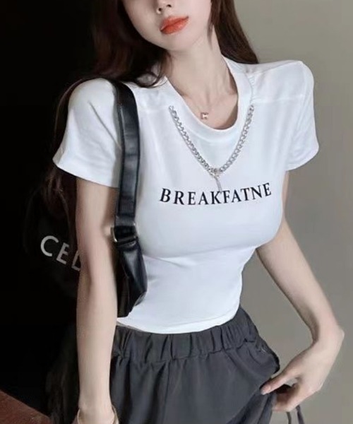 NANEA(ナネア)の「ネックレスセットロゴプリントクロップドTシャツ(Tシャツ/カットソー・レディース・ホワイト/ブラック/グレー・SMALL)」の13枚目の写真