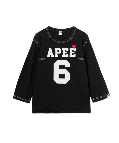 APEE BY A BATHING APE(エイピーバイアベイシングエイプ)の「APPLIQUE PATCH AND HEART EMBROIDERY LS TEE(Tシャツ/カットソー・レディース・グレー/ブラック・SMALL/X-SMALL)」の1枚目の写真