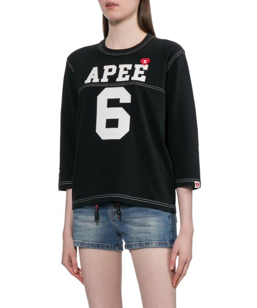 APEE BY A BATHING APE(エイピーバイアベイシングエイプ)の「APPLIQUE PATCH AND HEART EMBROIDERY LS TEE(Tシャツ/カットソー・レディース・グレー/ブラック・SMALL/X-SMALL)」の5枚目の写真