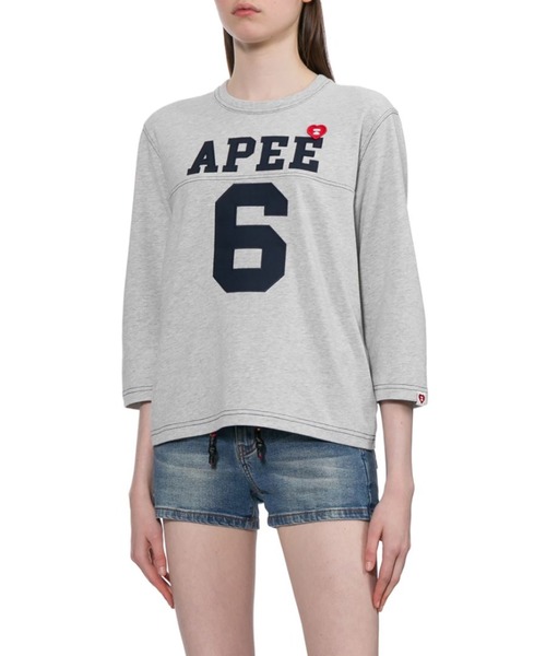 APEE BY A BATHING APE(エイピーバイアベイシングエイプ)の「APPLIQUE PATCH AND HEART EMBROIDERY LS TEE(Tシャツ/カットソー・レディース・グレー/ブラック・SMALL/X-SMALL)」の6枚目の写真
