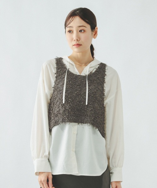 GLOBAL WORK（グローバルワーク）の「2WAYテープヤーンビスチェ/642824（ベスト・レディース・ダークグレー/オフホワイト・LARGE/MEDIUM）」の4枚目の写真