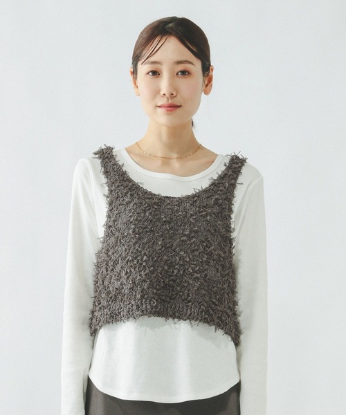 GLOBAL WORK（グローバルワーク）の「2WAYテープヤーンビスチェ/642824（ベスト・レディース・ダークグレー/オフホワイト・LARGE/MEDIUM）」の6枚目の写真