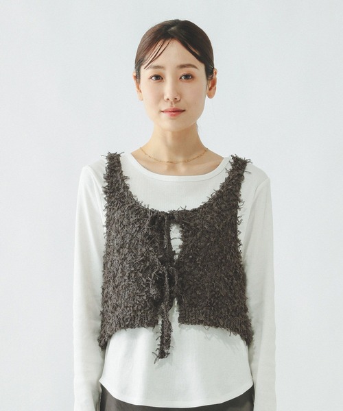 GLOBAL WORK（グローバルワーク）の「2WAYテープヤーンビスチェ/642824（ベスト・レディース・ダークグレー/オフホワイト・LARGE/MEDIUM）」の9枚目の写真