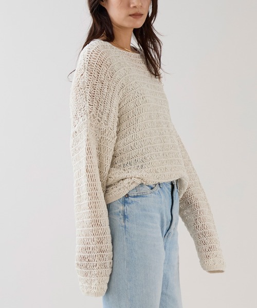 marmors（マルモア）の「【marmors】ハシゴ編みニットプルオーバー（ニット/セーター・レディース・アイボリー/ブルーグレー/ブラック・36）」の5枚目の写真