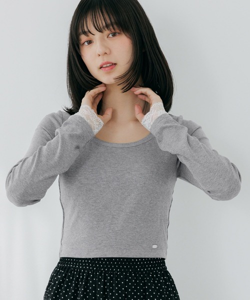 Heather(ヘザー)の「カップ付きレースカットソー 661899(Tシャツ/カットソー・レディース・オフホワイト/ホワイト系その他/グレー・S/M)」の3枚目の写真