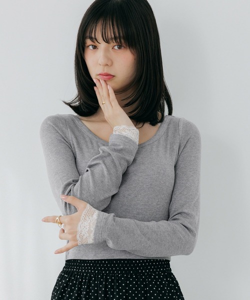 Heather(ヘザー)の「カップ付きレースカットソー 661899(Tシャツ/カットソー・レディース・オフホワイト/ホワイト系その他/グレー・S/M)」の6枚目の写真