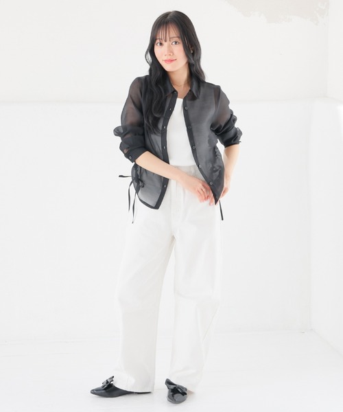 Honeys(ハニーズ)の「脇ドロストシアーシャツ(シャツ/ブラウス・レディース・ミント/ピンク/ホワイト/ブラック・L/M/S/SS)」の9枚目の写真