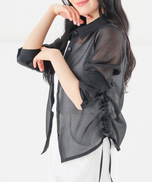 Honeys(ハニーズ)の「脇ドロストシアーシャツ(シャツ/ブラウス・レディース・ミント/ピンク/ホワイト/ブラック・L/M/S/SS)」の11枚目の写真