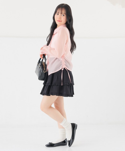 Honeys(ハニーズ)の「脇ドロストシアーシャツ(シャツ/ブラウス・レディース・ミント/ピンク/ホワイト/ブラック・L/M/S/SS)」の12枚目の写真