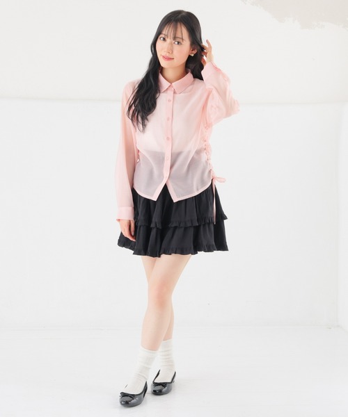 Honeys(ハニーズ)の「脇ドロストシアーシャツ(シャツ/ブラウス・レディース・ミント/ピンク/ホワイト/ブラック・L/M/S/SS)」の13枚目の写真