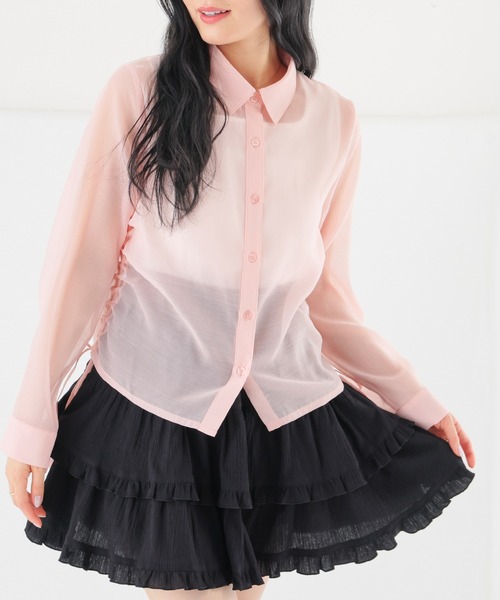 Honeys(ハニーズ)の「脇ドロストシアーシャツ(シャツ/ブラウス・レディース・ミント/ピンク/ホワイト/ブラック・L/M/S/SS)」の14枚目の写真
