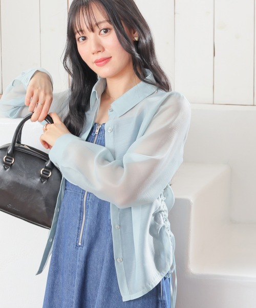 Honeys(ハニーズ)の「脇ドロストシアーシャツ(シャツ/ブラウス・レディース・ミント/ピンク/ホワイト/ブラック・L/M/S/SS)」の16枚目の写真