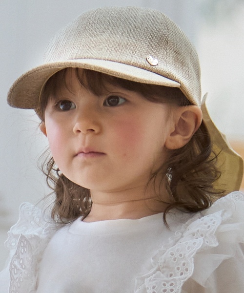 petit main（プティマイン）の「【UV加工】日よけリボンキャップ（キャップ・キッズ・オフホワイト/ライトピンク/ブルー/ベージュ・50cm/54cm/52cm）」の3枚目の写真