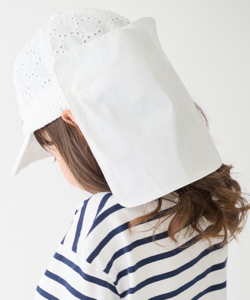 petit main（プティマイン）の「【UV加工】日よけリボンキャップ（キャップ・キッズ・オフホワイト/ライトピンク/ブルー/ベージュ・50cm/54cm/52cm）」の5枚目の写真