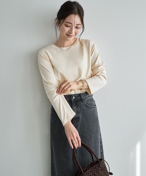 STYLE DELI(スタイルデリ)の「なんかカワイイ長袖シンプルTシャツ(Tシャツ/カットソー・レディース・ダークブルー/クリーム/ホワイト・FREE)」の2枚目の写真