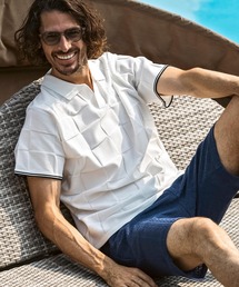 1PIU1UGUALE3 RELAX | 1PIU1UGUALE3 RELAX(ウノピゥウノウグァーレトレ リラックス)ブロックニット 半袖ポロシャツ(ポロシャツ)