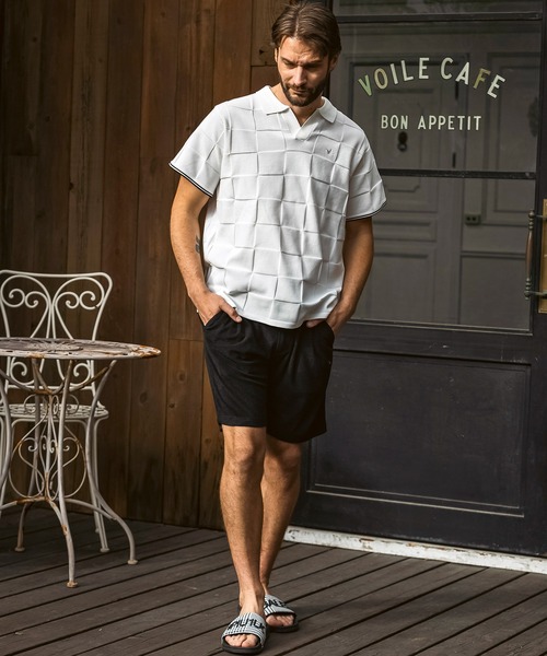 1PIU1UGUALE3  RELAX （ウノピゥウノウグァーレトレ リラックス）の「1PIU1UGUALE3 RELAX(ウノピゥウノウグァーレトレ リラックス)ブロックニット 半袖ポロシャツ（ポロシャツ・メンズ・ホワイト/サックスブルー/ブラック・XL/L/M/S）」の8枚目の写真