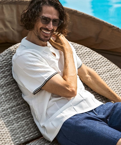 1PIU1UGUALE3  RELAX （ウノピゥウノウグァーレトレ リラックス）の「1PIU1UGUALE3 RELAX(ウノピゥウノウグァーレトレ リラックス)ブロックニット 半袖ポロシャツ（ポロシャツ・メンズ・ホワイト/サックスブルー/ブラック・XL/L/M/S）」の10枚目の写真