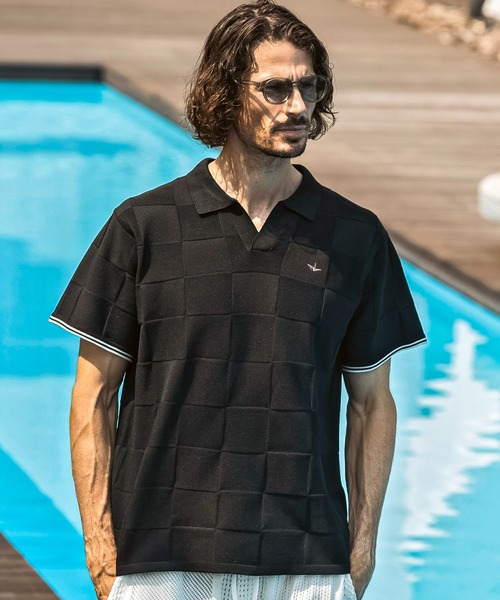 1PIU1UGUALE3  RELAX （ウノピゥウノウグァーレトレ リラックス）の「1PIU1UGUALE3 RELAX(ウノピゥウノウグァーレトレ リラックス)ブロックニット 半袖ポロシャツ（ポロシャツ・メンズ・ホワイト/サックスブルー/ブラック・XL/L/M/S）」の11枚目の写真