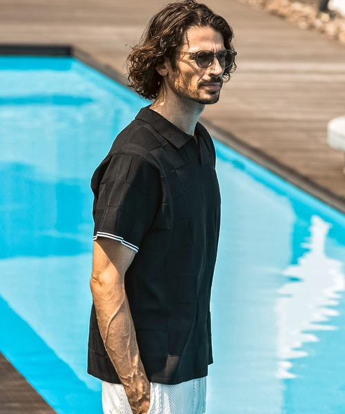 1PIU1UGUALE3  RELAX （ウノピゥウノウグァーレトレ リラックス）の「1PIU1UGUALE3 RELAX(ウノピゥウノウグァーレトレ リラックス)ブロックニット 半袖ポロシャツ（ポロシャツ・メンズ・ホワイト/サックスブルー/ブラック・XL/L/M/S）」の14枚目の写真