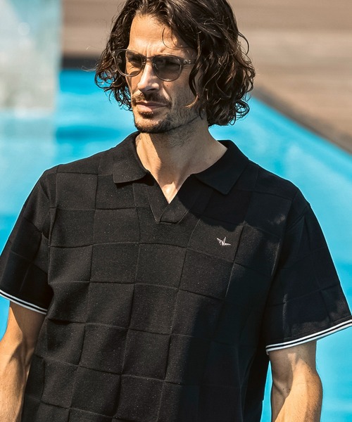 1PIU1UGUALE3  RELAX （ウノピゥウノウグァーレトレ リラックス）の「1PIU1UGUALE3 RELAX(ウノピゥウノウグァーレトレ リラックス)ブロックニット 半袖ポロシャツ（ポロシャツ・メンズ・ホワイト/サックスブルー/ブラック・XL/L/M/S）」の15枚目の写真